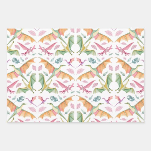 Dinosaur Wrapping Paper Flat Sheet Set of 3 (Voorkant 3)