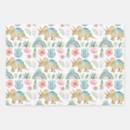 Dinosaur Wrapping Paper Flat Sheet Set of 3