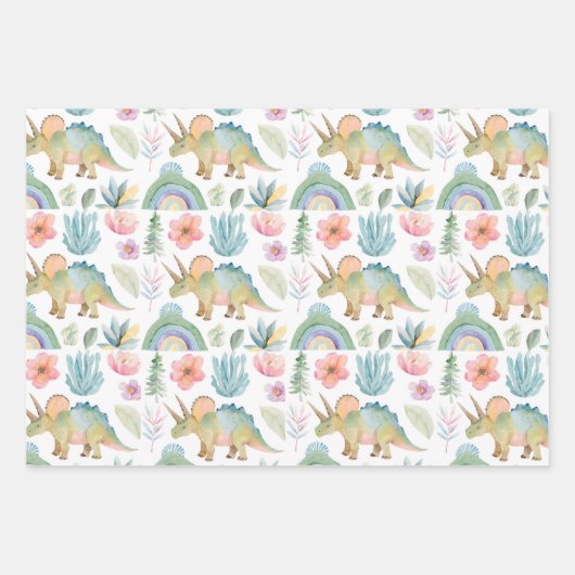 Dinosaur Wrapping Paper Flat Sheet Set of 3 (Voorkant)