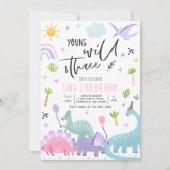 Dinosaur Young Wild and Three 3rd Birthday Party Kaart (Voorkant)