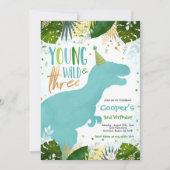 Dinosaur Young Wild and Three Dinosaur Birthday Kaart (Voorkant)