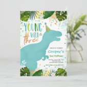 Dinosaur Young Wild and Three Dinosaur Birthday Kaart (Staand voorkant)
