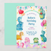 Dinosaure Anniversaire Invitation d'aquarelle (Devant / Derrière)