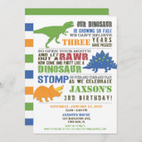 Dinosaure anniversaire invitation garçon vert bleu