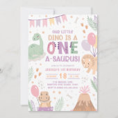 Dinosaure Anniversaire Invitation Un. Bébé rose mi (Devant)