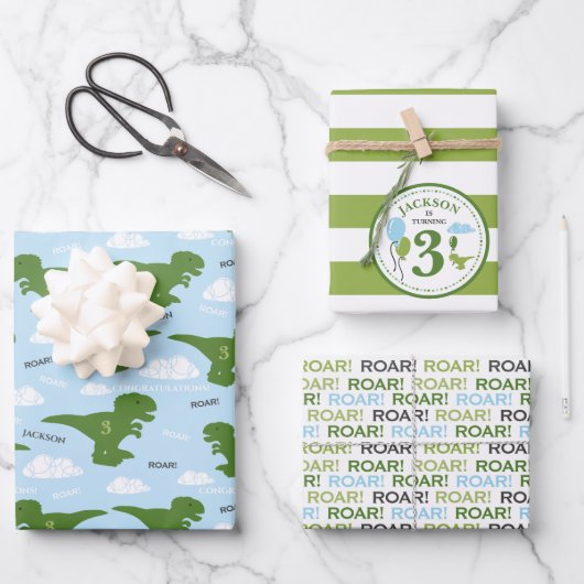 Dinosaure Anniversaire Papier d'enveloppement pers (Recto)