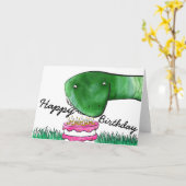 Dinosaure avec carte d'anniversaire de cake (Fleur jaune)