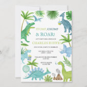 Dinosaure Bleu Invitation Anniversaire (Devant)