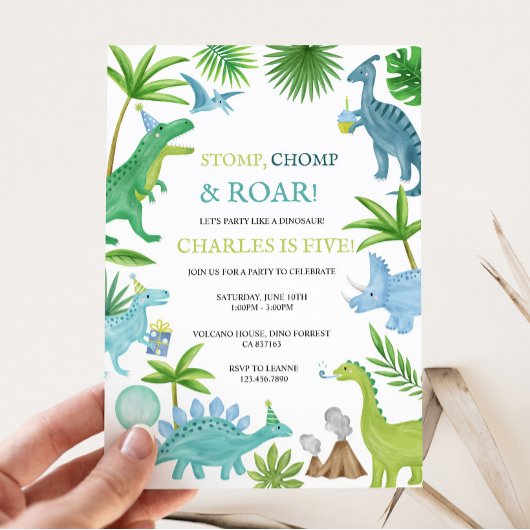 Dinosaure Bleu Invitation Anniversaire