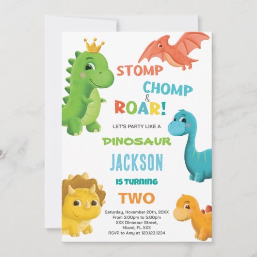 Dinosaure bleu Invitations d'anniversaire (Devant)