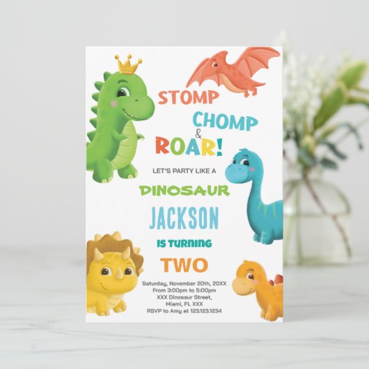 Dinosaure bleu Invitations d'anniversaire (Debout devant)