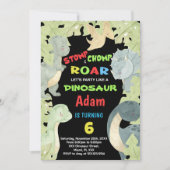 Dinosaure bleu Jaune Vert Invitations Anniversaire (Devant)