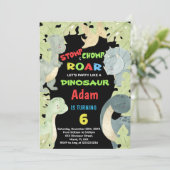 Dinosaure bleu Jaune Vert Invitations Anniversaire (Debout devant)