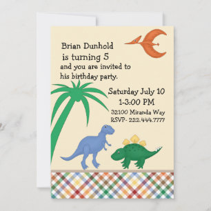 Dinosaure coloré Invitation de fête d'anniversaire