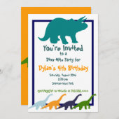 Dinosaure coloré Invitations de fête d'anniversair (Devant / Derrière)