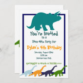 Dinosaure coloré Invitations de fête d'anniversair (Devant / Derrière)