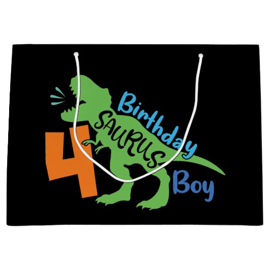 Dinosaure d'anniversaire cool 4e Grand sac cadeau (Devant)