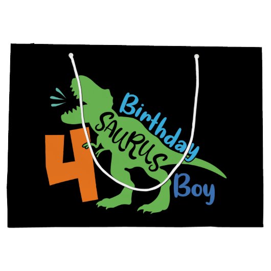 Dinosaure d'anniversaire cool 4e Grand sac cadeau (Dos)