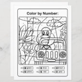 Dinosaure dans une voiture Coloration Page par num (Devant / Derrière)