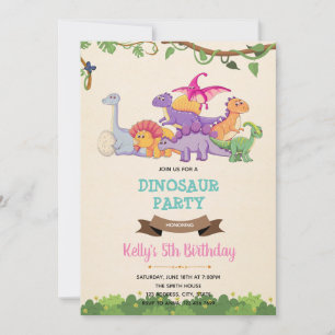 Dinosaure de fille mignonne invitation