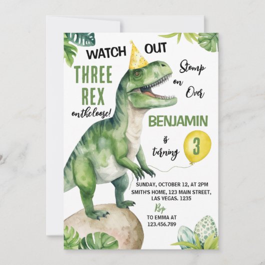 Dinosaure de la jungle Invitation d'anniversaire à (Devant)
