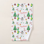 dinosaure de Noël et bonhomme de neige (Serviette à main)