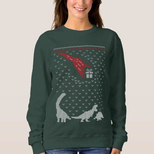 dinosaure de Noël festif laide sweatshirt (Devant)