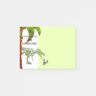 Dinosaure de T-rex pourchassant les gens post-it n