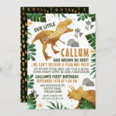 Dinosaure d'or vert Invitation de fête d'anniversa (Devant / Derrière)