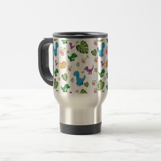 Dinosaure drôle, Mug de voyage feuille (Devant gauche)