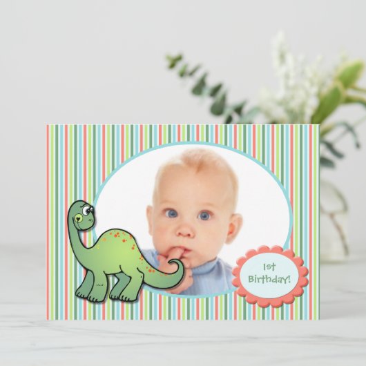 Dinosaure du garçon Invitation de fête d'anniversa (Debout devant)