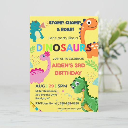 Dinosaure Editable Invitation Anniversaire (Debout devant)