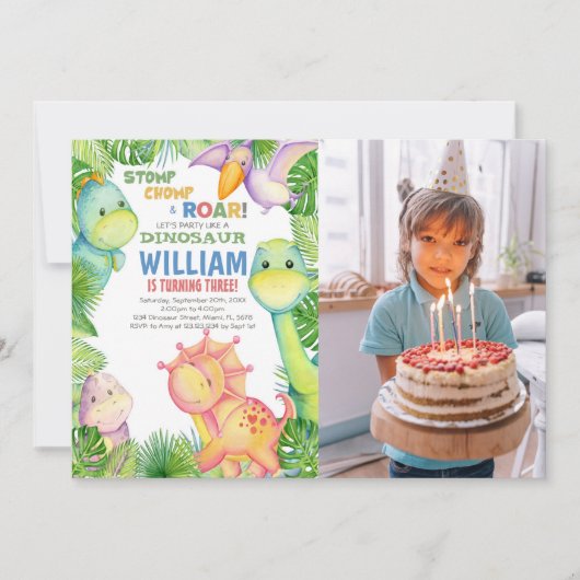 Dinosaure Editable Invitation d'anniversaire avec (Devant)