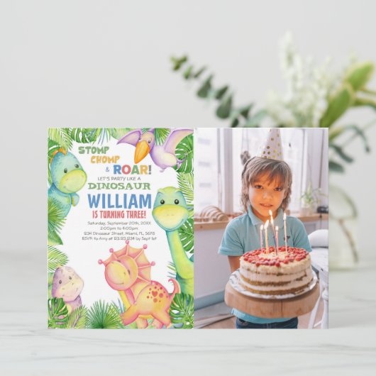 Dinosaure Editable Invitation d'anniversaire avec  (Debout devant)