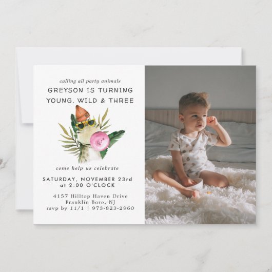 Dinosaure élégant | Invitation de fête d'anniversa (Devant)