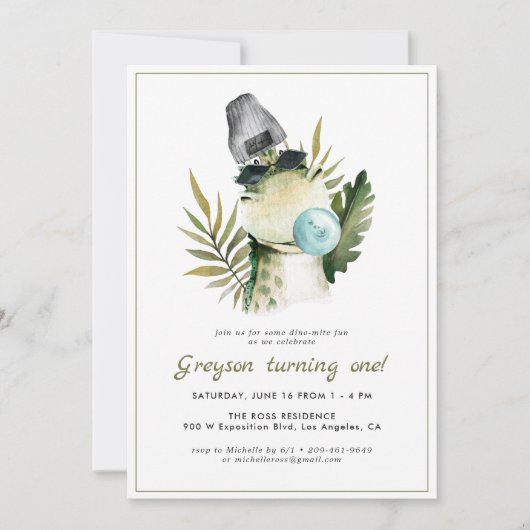 Dinosaure élégant | Invitation de fête d'anniversa (Devant)