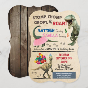 Dinosaure et tutu invitation d'anniversaire