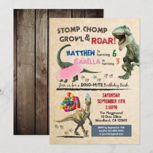 Dinosaure et tutu invitation d'anniversaire