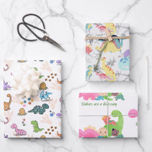 Dinosaure fête fun faveurs, Papier enveloppant, En (Recto)