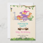 Dinosaure fille mignonne invitation (Devant)