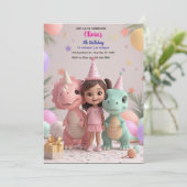 Dinosaure fille mignonne Invitation d'anniversaire (Debout devant)