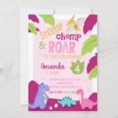 Dinosaure fille rose Invitation d'anniversaire (Devant)
