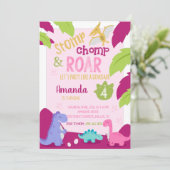 Dinosaure fille rose Invitation d'anniversaire (Debout devant)