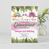Dinosaure fille rose Invitation d'anniversaire (Debout devant)