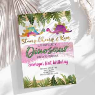 Dinosaure fille rose Invitation d'anniversaire