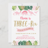Dinosaure fille rose TROIS REX Invitation d'annive (Devant)