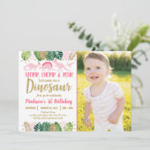 Dinosaure fille rose Tropical Invitation d'anniver (Debout devant)
