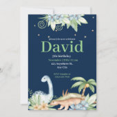 Dinosaure Floral Bleu Vert Invitation Anniversaire (Devant)