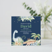 Dinosaure Floral Bleu Vert Invitation Anniversaire (Debout devant)
