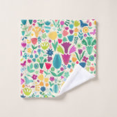 Dinosaure Floral Folk Silhouettes Belles Filles (Gant de toilette)